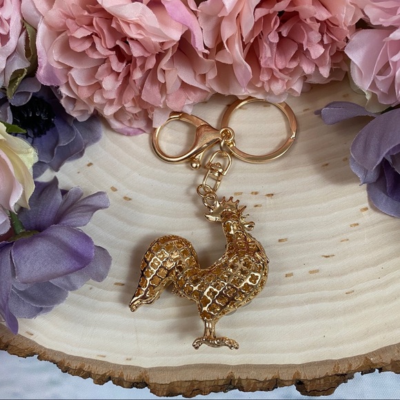 Colorful Crystal and Pearl Rooster on a Keychain - Picture 6 of 7